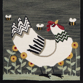 My Little White Hen Hooked Rug 2x3